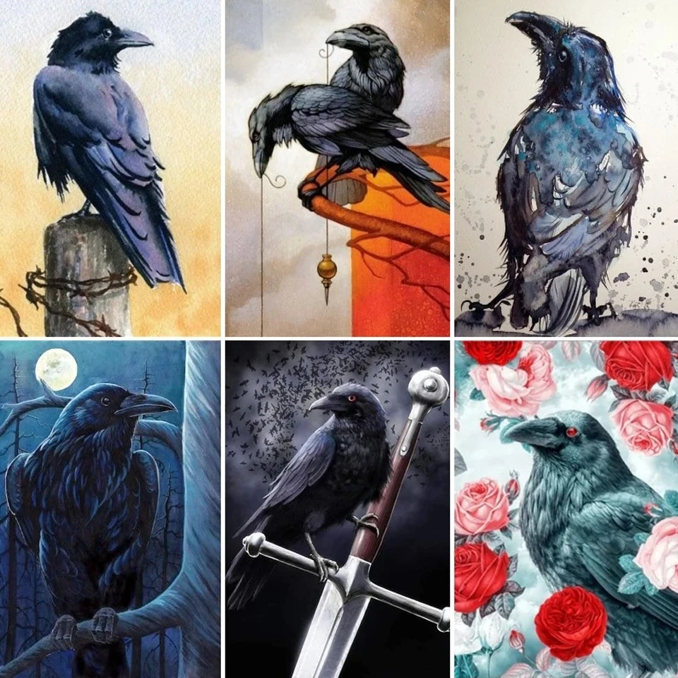 Raven Bird Diamond Mosaic Ricamo Crow Paint Con Strass Ricamo 5D Full Square Round Diamond Painting Ricamo