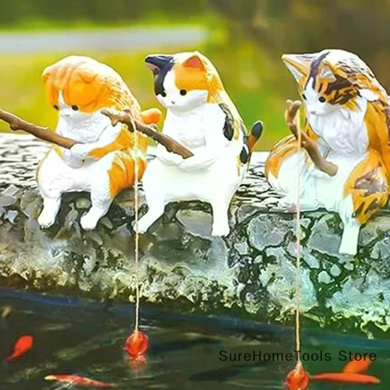 Fish Tank Fishing Cat Hanging Creative Landscape Office Ornaments Fishing Fun Mini Decorative Micro-Landscape