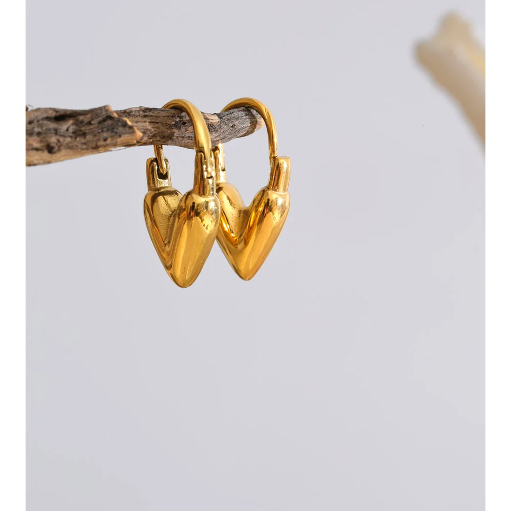 Yhpup 18K Golden PVD Plated Stainless Steel Heart Love Cast Hoop Earrings