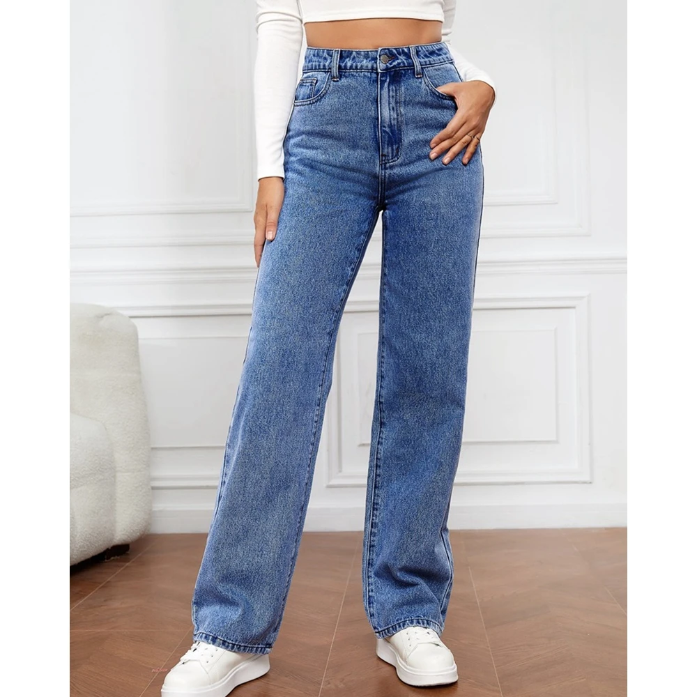 Vintage Women Casual Straight Wide Leg Ripped Jeans Spring Lady Washed High Waist Denim Pants Female Trousers y2k Clothing