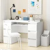 Computer Desk with 6 Drawers, 47 Inch Writing Wood Desk with Drawers PC Laptop Vanity Makeup Desk, Work Study Table Desk White 1