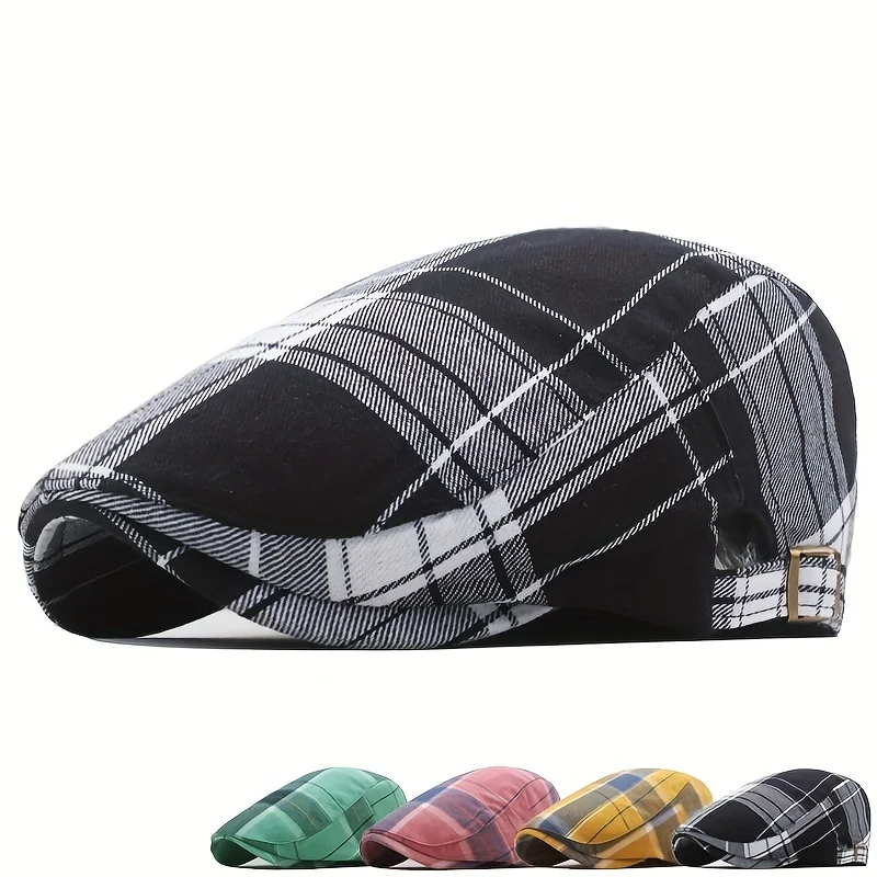 

Female beret Gatsby's cap, flat headgear, checkered pattern gorro verano hombre men hat vintage hat boina masculina