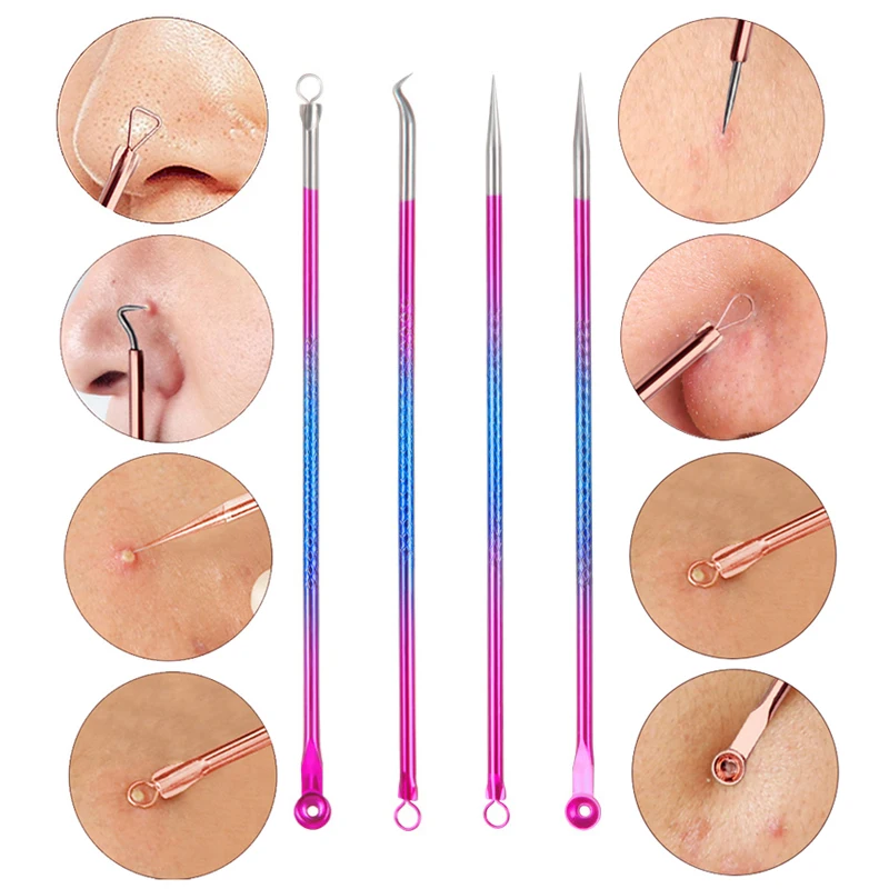 4PCS Acne Blackhead Comedone Black Spot Pimple Blemish Remover Skin Care Women Beauty Acne Treatment Pore Cleanser Needle Hook 3