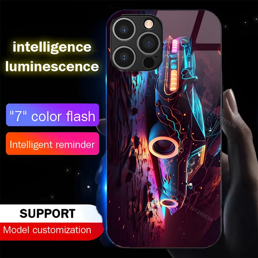 Graffiti Racing Auto Leuchtende Telefon Fall LED Licht Glas Abdeckung Für Samsung S25 S24 S23 S22 S21 S20 FE Hinweis 20 Plus Ultra