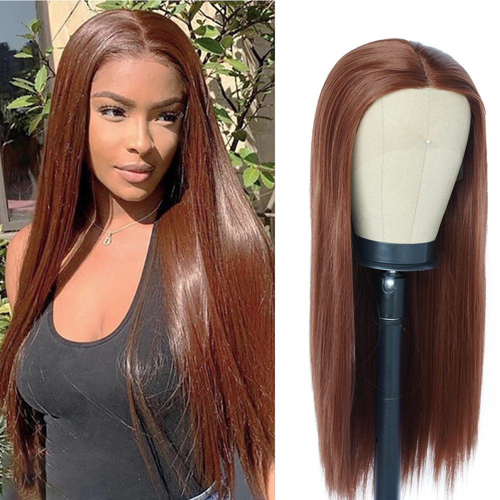 

Brown Lace Wig Honey Ginger Synthetic Straight Wigs 180% Density 33 Colored Lace Wigs For Black Women Heat Resistant Fiber Wigs