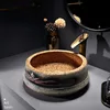 Antique Bathroom Sink Round Bowl Basin Washroom Ceramic Washbasin Balcony Countertop Art Basin with Faucet 5