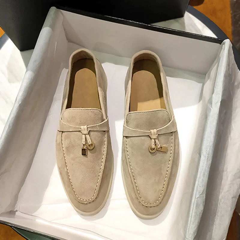 

Summer Walk2022 pure soft bottom comfortable loafers shoes shoes with one foot flat tassel women's shoes leather cashmere