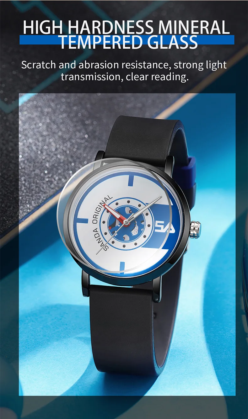 SANDA's new product internet famous silicone scale electronic watch fashionable and minimalist style waterproof men's