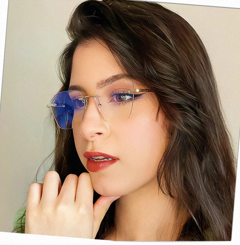 Ralferty 2025 Luxus-Damen-Randlose Brillen für Damen, Anti-Blaulicht-Brille, kein verschreibungspflichtiger optischer Rahmen, Damen-Brillengestelle – Detail 4