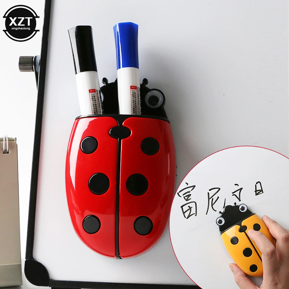 Cute Ladybug Shape Fridge Magnetic Storage Box Eraser Whiteboard Pen Organizer Save Space Magnet Kitchen Container Holder