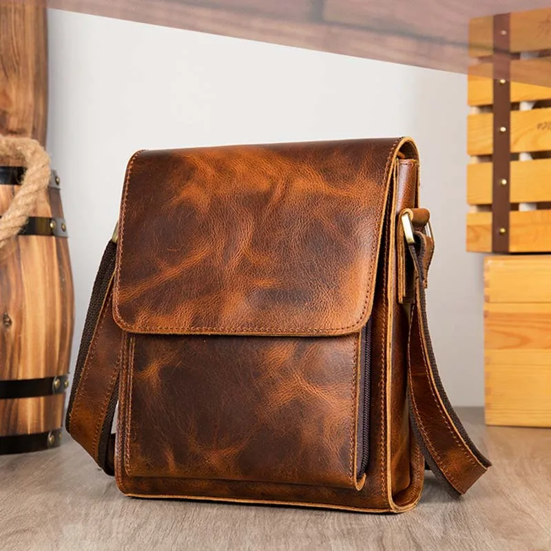 

AETOO Crazy horse leather men's bag men's leather shoulder bag men's retro trendy messenger bag large-capacity cowhide shoulder