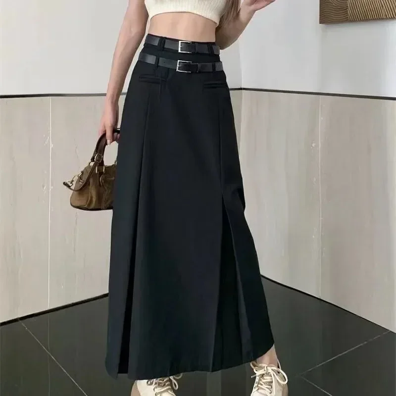 Korean Black Leather Zipper Strap Skirt SD01355