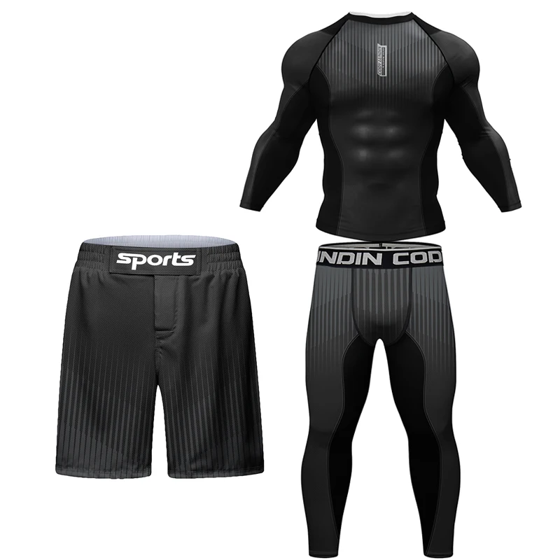 Sports Jiu Jitsu BJJ Rash Guards T-shirt+Pant Men&rsquo;s Boxing No GI MMA Ranked Shorts MMA Compression Rashguard Base Layer Clothes