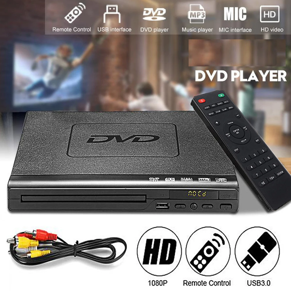 With Remote Control 110V 240V USB Input DVD Player Portable AV Output Video For TV Mini Home Entertainment Multimedia Children