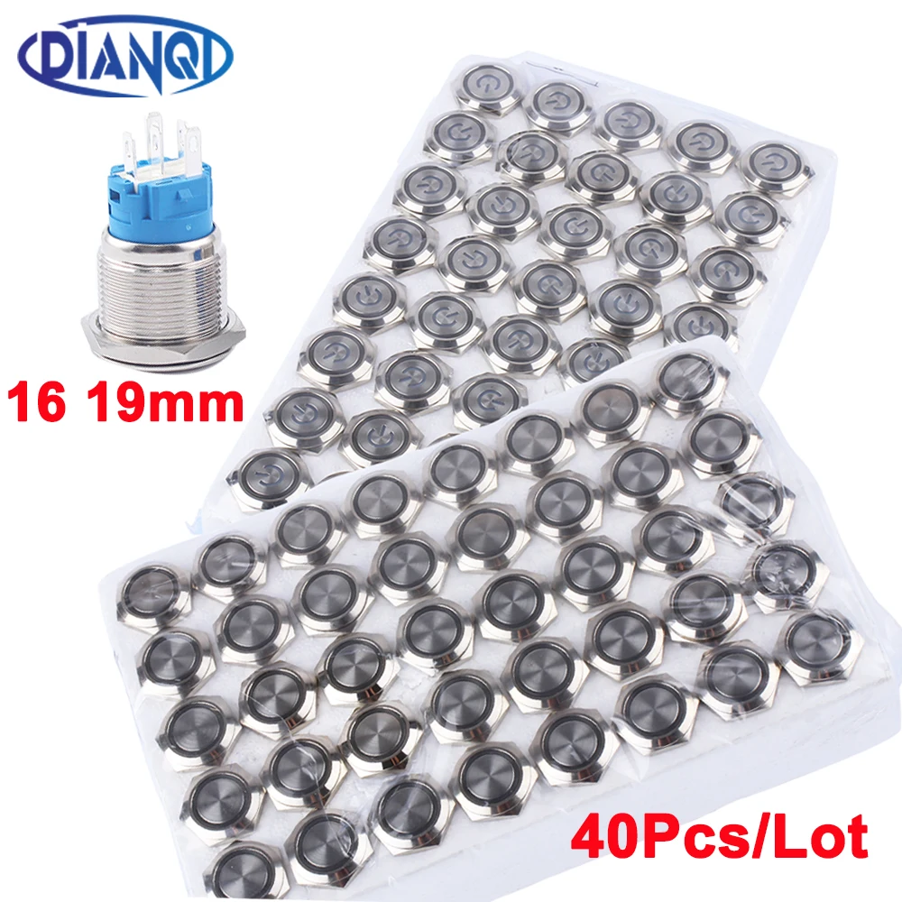 Impermeável Metal Botão de Trava com Fixação Reconjunto Momentâneo Pressione o Botão 12v 220v 3v 19 mm 16 mm 40 Pcs Lot