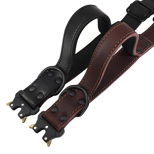 Soft Real Leather Dog Collar Genuine Leather Durable Collars with Safe Buckle Handle for Medium Large Dogs German shepherd 3