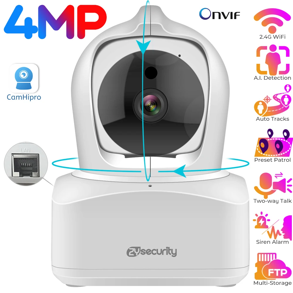 

4MP WiFi Pan-Tilt IP Camera Indoor Two-way Talk Auto Tracking PTZ Camera for Home Security Human Detection Surveillance Cameras