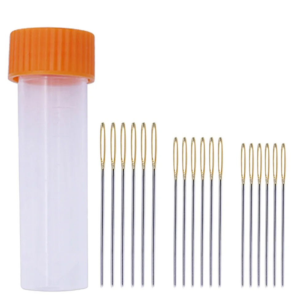 18Pcs 대형 눈금 바늘 탄소강 녹 방지 뜨개질 크로셰 바느질 자수 크로스 스티치 바늘 세트 (공예용)