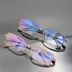 Blue Ray Reading Glasses Women Dimond Cutting Rimless Eyewear Men Anti Eyewear Presbyopic Glasses Diopter +100+150 +200+250+300