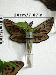Elegant Wooden Butterfly Wall - Mounted Propagation Station with Plastic Tubes for Indoor Hydroponic Plant Display (TK786 - MS9538)
