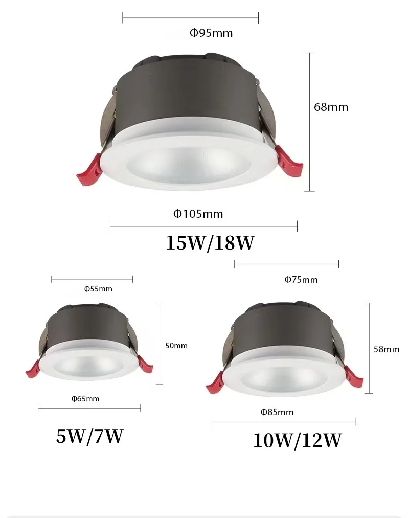 110V 220V 매립형 통 95MM 개방형 야외 매장 사인 도어 헤드 통로 실내 안개 방지 숨겨진 통 5W 7W 12W 15W 18W