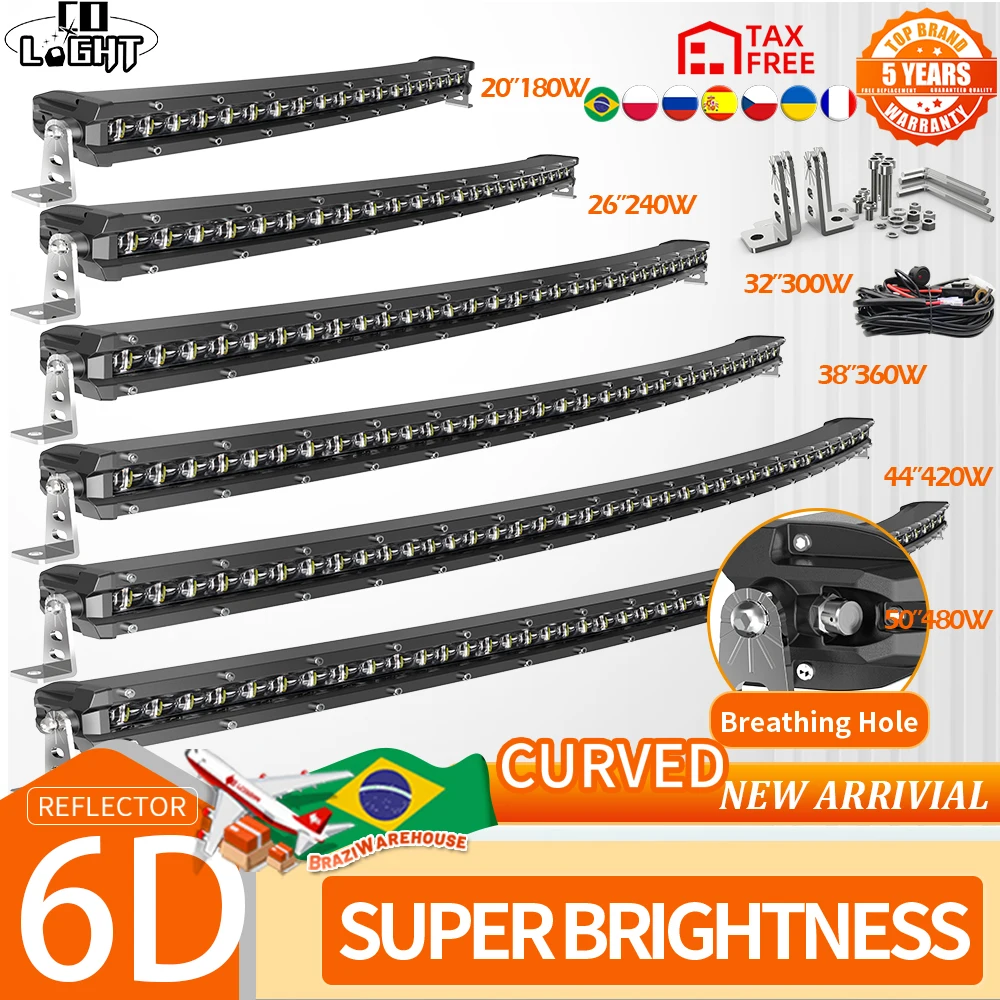 CO LIGHT New Cruved Slim LED Bar 20"26"32"38"44"50" LED Light Bar/Work Light for Driving Truck 4X4 UAZ 4WD ATV Car Barra 12V 24V