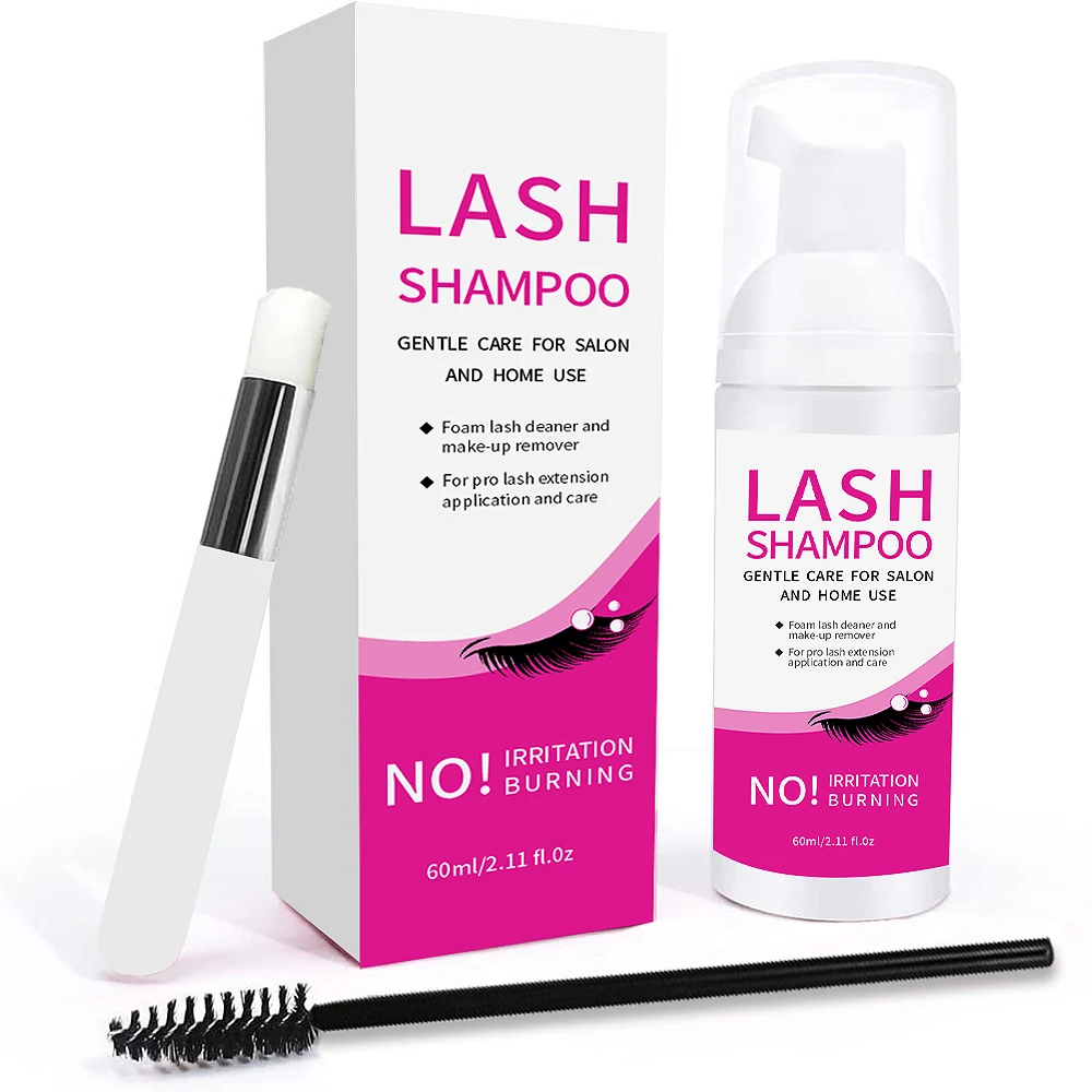 Eyelash Extension Cleanser 2.03oz Daily Foaming Eyelash Extension Shampoo, Eyelash Makeup Brush Tool, Eyelash Extension Shampoo 6