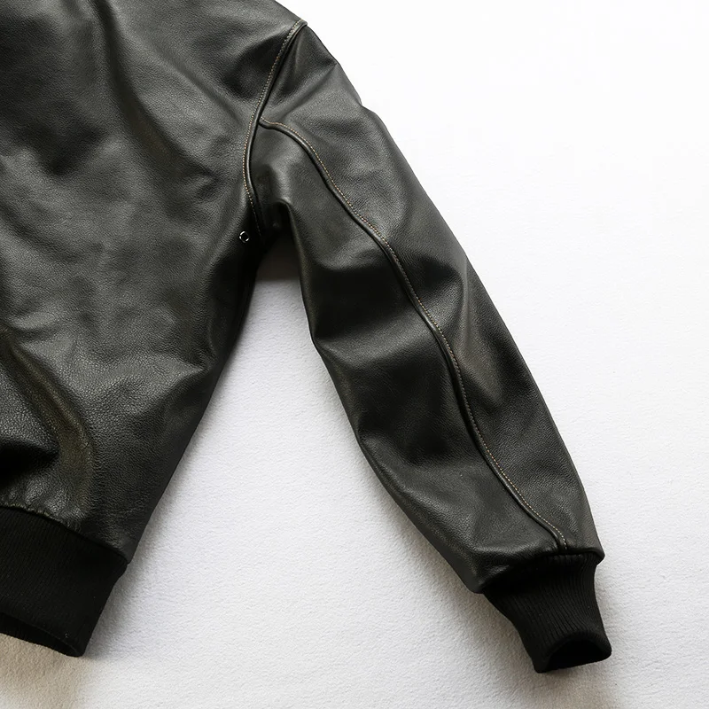 A2 Bomberjacken Schwarz Braun Outdoor Echtleder Kleidung Herren Rindslederjacken – Detail 12