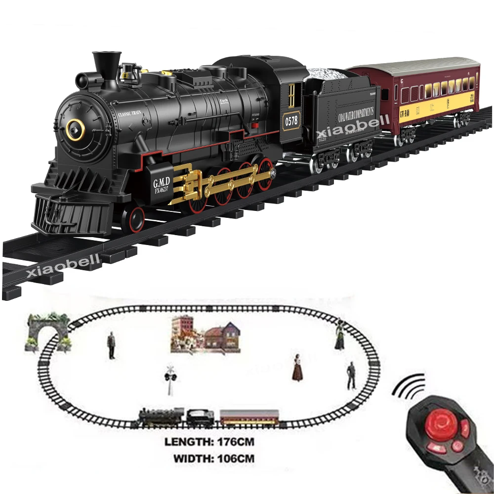 RC Train Toys Remote Control Retro Steam Electric Stepless Speed Simulation Train Control Remote Smoking Train Children's Toys 6