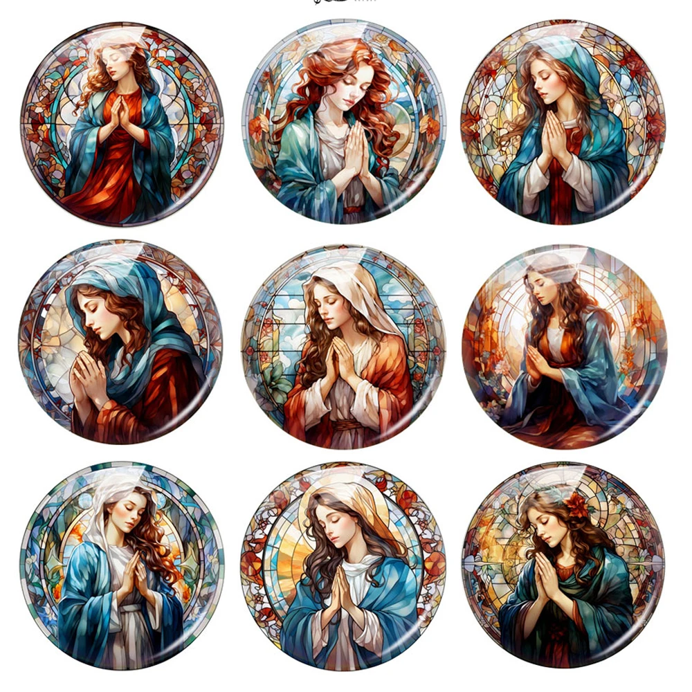 

Handmade Virgin Mary Prayer Girl Photo Glass Cabochon Charms Demo Flat Back Cameo For Diy Jewelry Making Finding Accessories