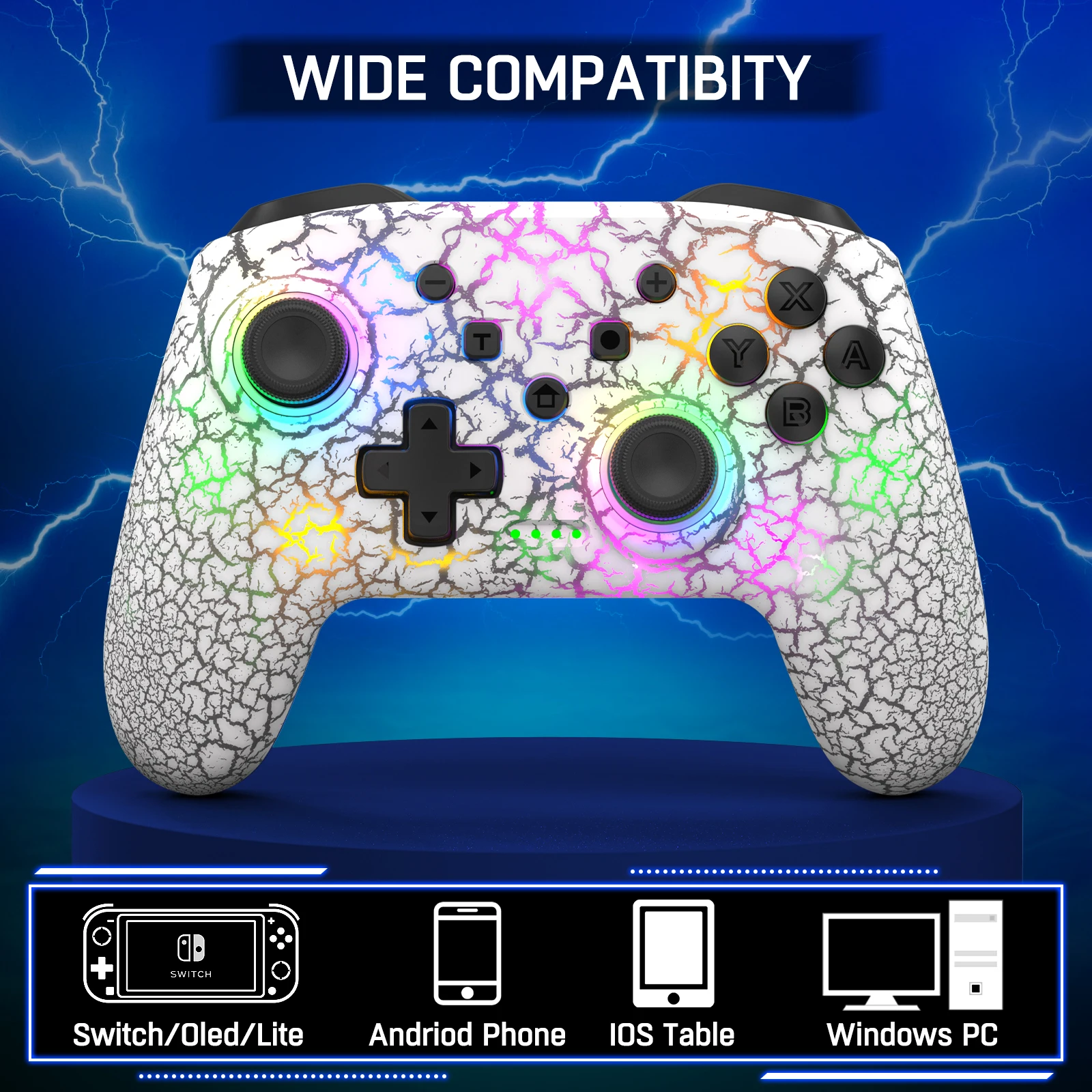 Switch Controller Compatible with Switch/Switch Lite/Switch OLED/Windows/iOS/Android, RGB Lightning Programmable 1000mAh Wireless Switch Pro