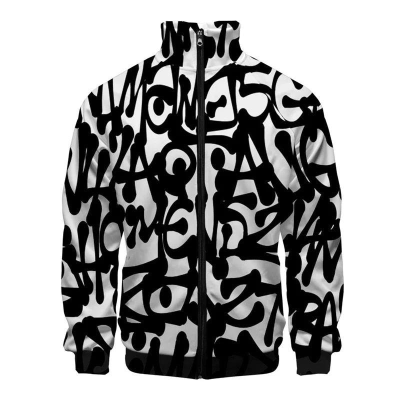thumbnail image 1 of Chaqueta con estampado 3D de grafiti de colores a la moda para hombre, abrigo de hip hop para exteriores, chaquetas con cremallera de gran tamaño para la calle, ropa para niños, 1 of 5