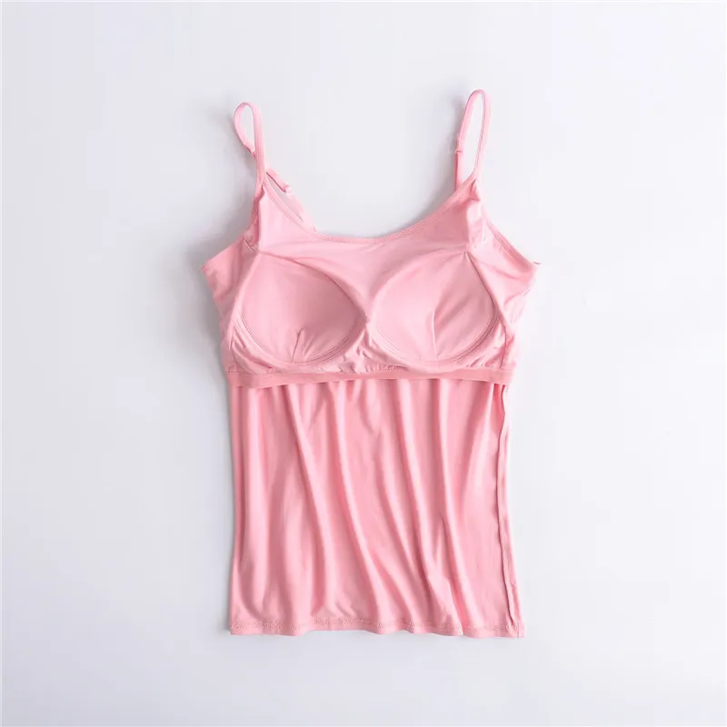 Sports Tank Women Summer Padded Tank Top Soft Casual Bra Ladies Spaghetti Cami Top Vest Female Camisole Built In Bra Adjustable Strap