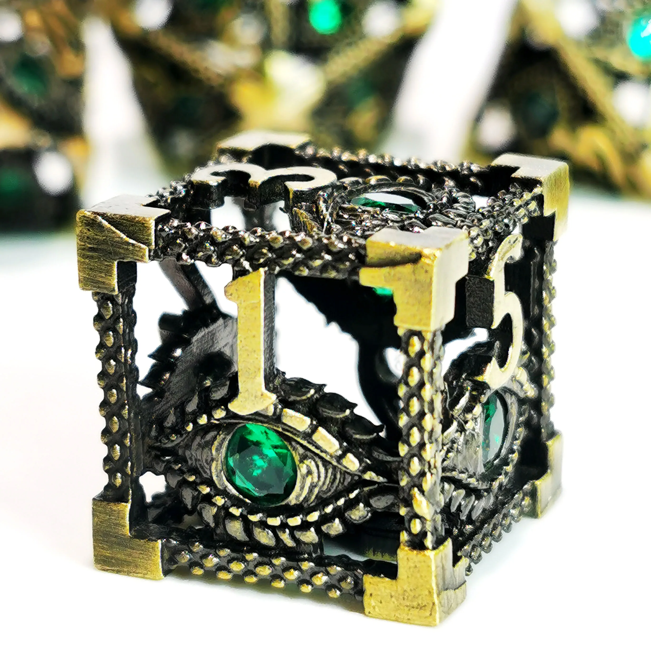 DnD Metal Dice Set - Hollow Dragon Eye Green D&D Dice with Zinc Alloy Core, 7 Polyhedral RPG Dice for Dungeons & Dragons 2
