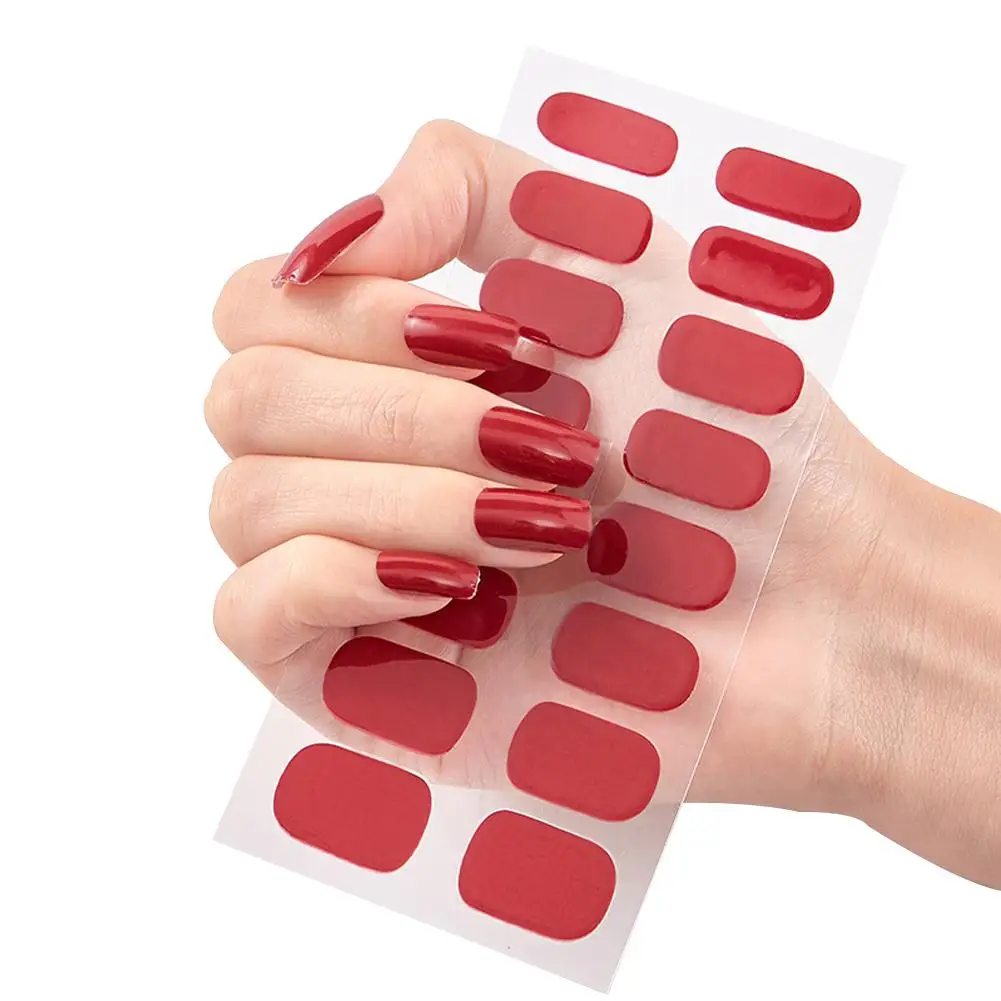 Semi Cured Gel Nail Sticker Pure Color UV LED Lamp Lasting Nail Self Manicure Decals Covered Adhesive Long Waterproof Full R0B8 3