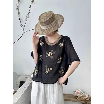 Plus Size Women's Summer Casual Fashion Blouse Cotton Linen Thin Office Lady New Arrival Trendy Comfortable