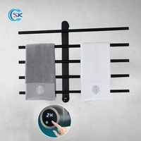 ที่อุ่นผ้าขนหนูสแตนเลสราวแขวนผ้าขนหนูทำความร้อนไฟฟ้าสีดำสำหรับห้องน้ำที่มีตัวควบคุมชั้นวางผ้าขนหนูไฟฟ้า 1