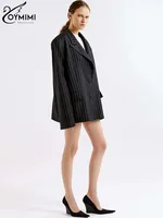 Oymimi Elegant Black Print Two Pice Outfits For Women Fashion Long Sleeve Single Button Blazers And High Waist Shorts Female Set - Image 4