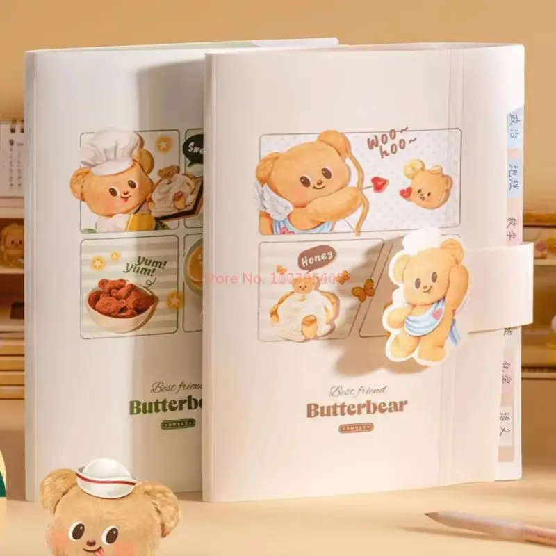 Butter Bear A4 8/13 Grid Expanding File Cartoon Kawaii Student High-Capacity Examination Paper Storage Office Stationery Gift