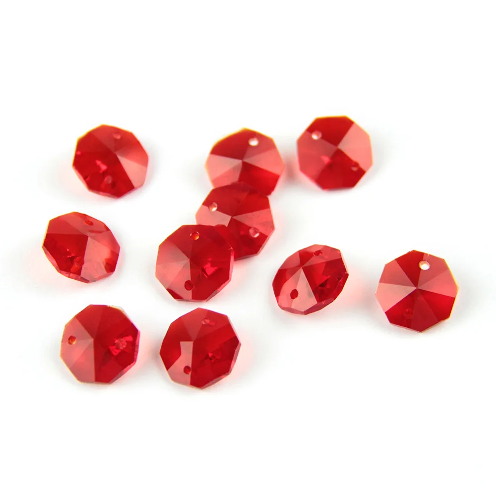 

Red 14mm Crystal Octagon Beads for Home Wedding Party Garden Lighting Door Window DIY Decor 2000Pcs/Lot One/ Two Holes