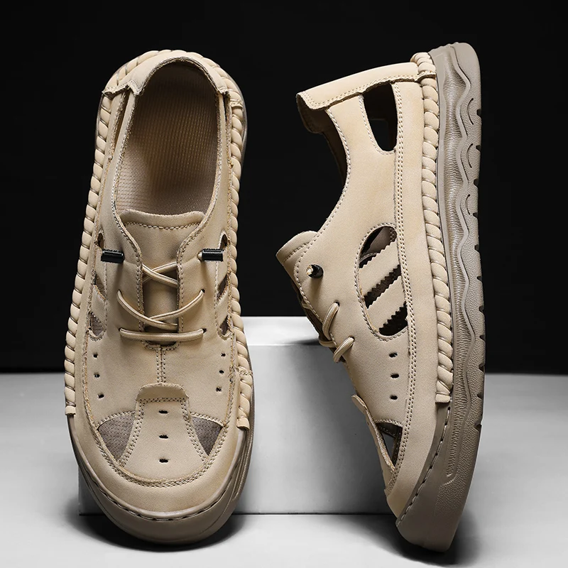 Men's Handmade Leather Sandals Flat Sandals Beach Vacation Summer Non-slip