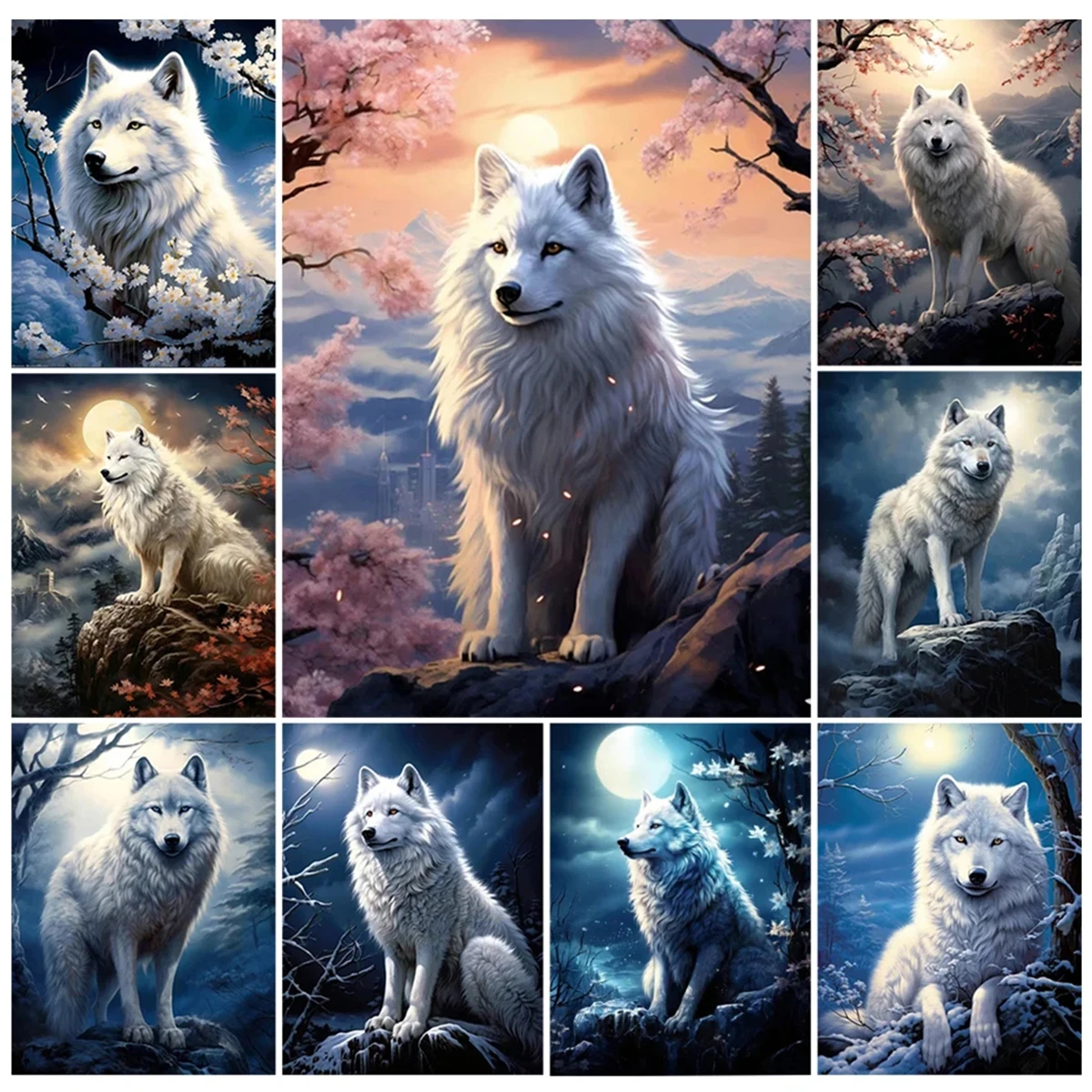 

Moon Mountain Wolf Diamond Painting Cross Stitch Kit DIY Handmade Animal Diamond Mosaic Art 5D Embroidery Home Decor