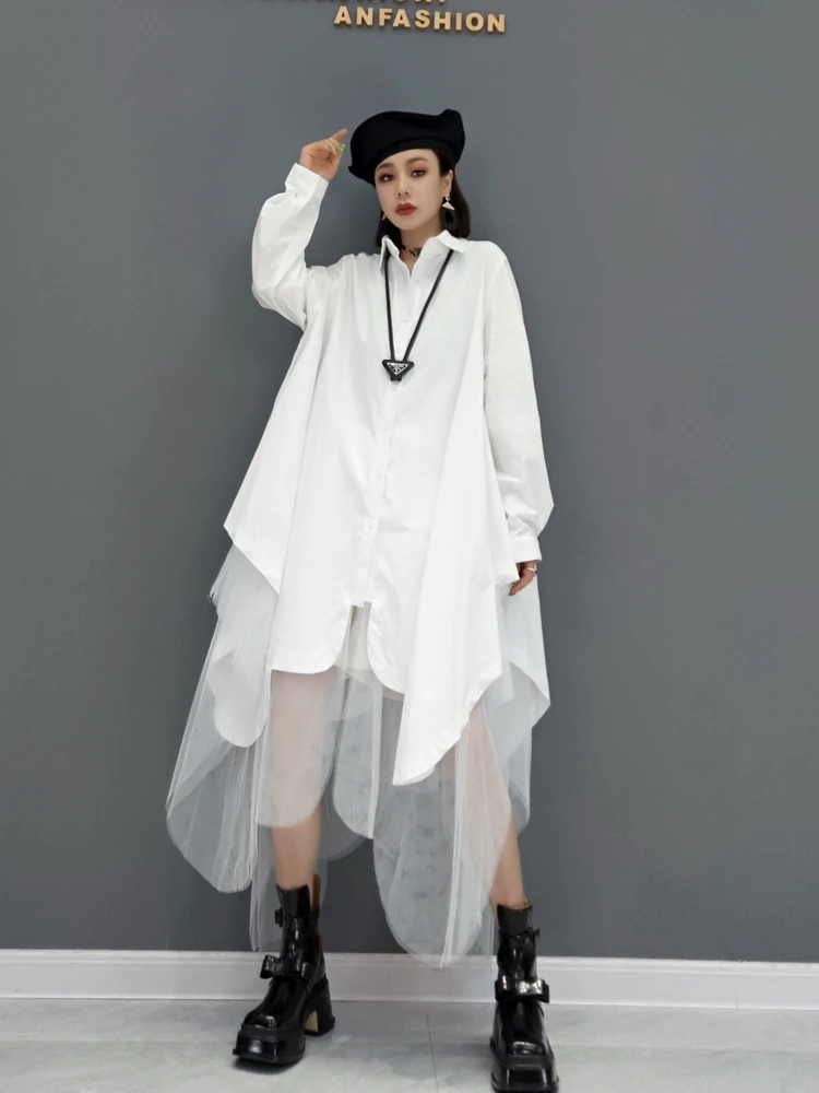 

New spring and summer 2023 women posed fairy gauze skirt long dress shirt with long sleeves loose and comfortable big yards