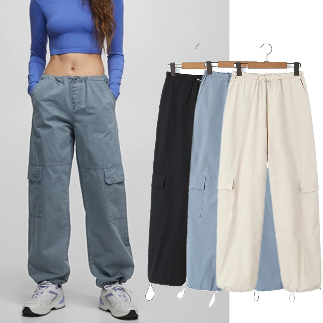 

Maxdutti Ins Blogger Fashion Solid Casual Trousers Vintage Loose Harem Pants Women