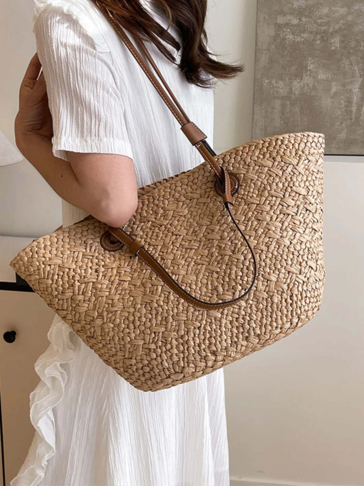 Women's Large Capacity Shoulder Bag Summer Straw Woven Basket Handbag Fashion Female Luxury Designer Beach Bag Bali Shopper Tote