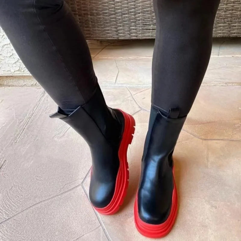 

2023 Women Boots Platform Fashion Autumn Winter Boots For Women Round Toe Slip On Low Heels Comfort Female Boots Plus Size 43