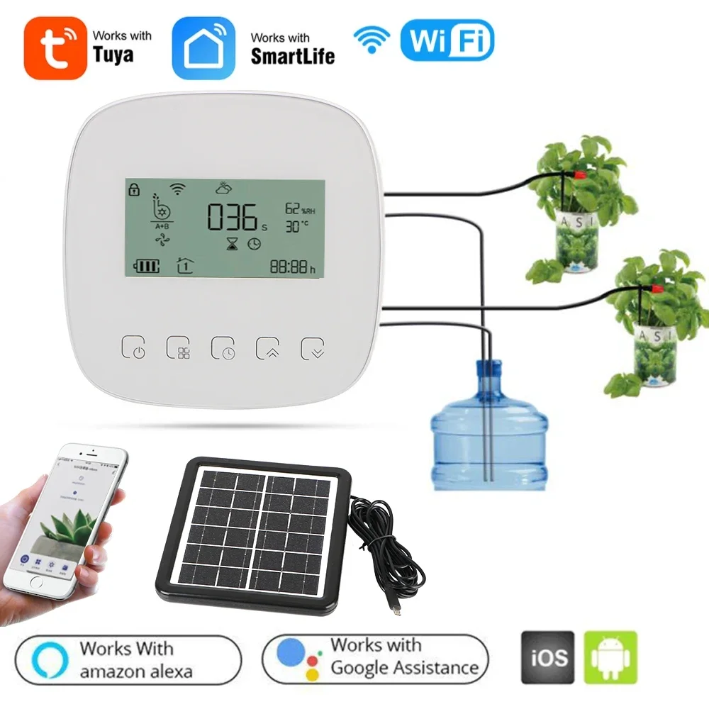 

Intelligent Automatic Water Timer WiFi Tuya Micro-drip Irrigation Controller Digital Watering Irrigation Timer with Solar Panel