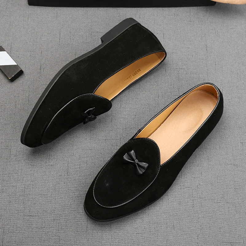 

men's fashion cow suede leather shoes slip-on lazy shoe breathable smoking slippers summer loafers party banquet dress chaussure