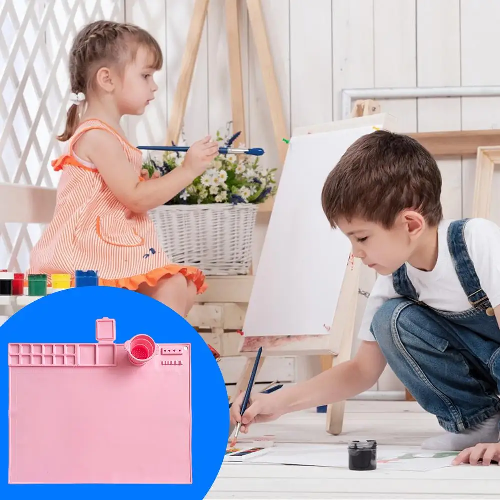 Silicone Painting Mat Drawing Pad With Palette Casting Molds Mat With Cup Washable Graffiti Silicone Sheet For Art Painting Clay