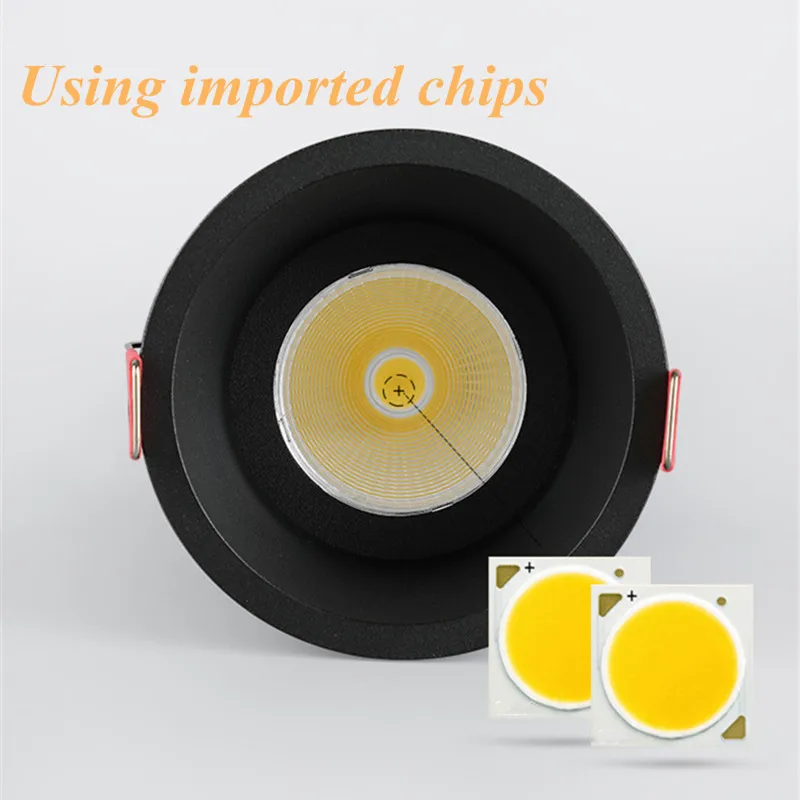 디밍이 가능한 임베디드 눈부심 방지 LED 다운라이트 5W/7W/9W/12W COB 천장 스포트라이트 AC85265V LED 배경 램프 실내 조명